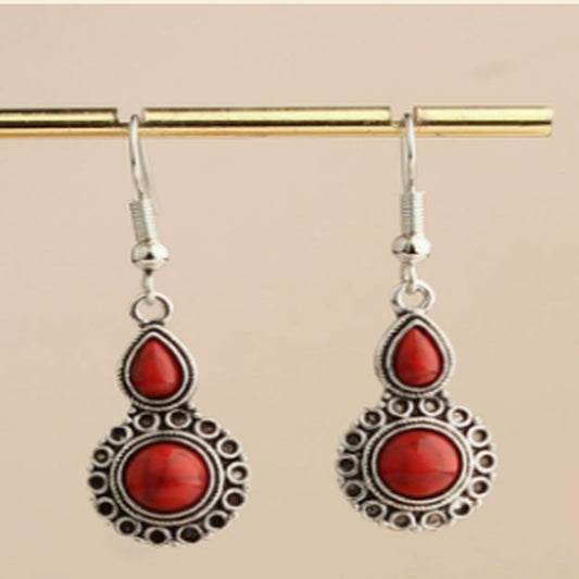 Vintage Red Oval Stone Earrings